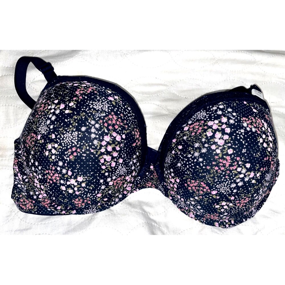 VICTORIA SECRET PINK Super Push-Up Bra 36C Bombshell Floral Navy Blue Lace NWT